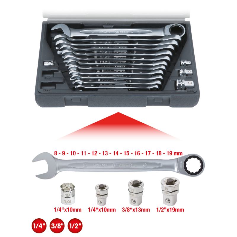 KS Tools GEARplus Ratschenringmaulschlüssel-Satz, 16-tlg. KS Tools GEARplus Ratschenringmaulschlüssel-Satz, 16-tlg.
