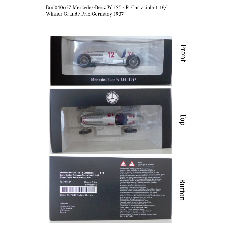 Mercedes-Benz W 125 - R. Caracciola Sieger Großer Preis von Deutschland (1937), Modellauto im Maßstab 1:18 Mercedes-Benz W 125 - R. Caracciola Sieger Großer Preis von Deutschland (1937), Modellauto im Maßstab 1:18
